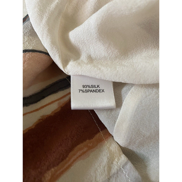 St John Silk Top Blouse Sleeveless Striped Brown Gray Cream Keyhole Stre… - Picture 8 of 9